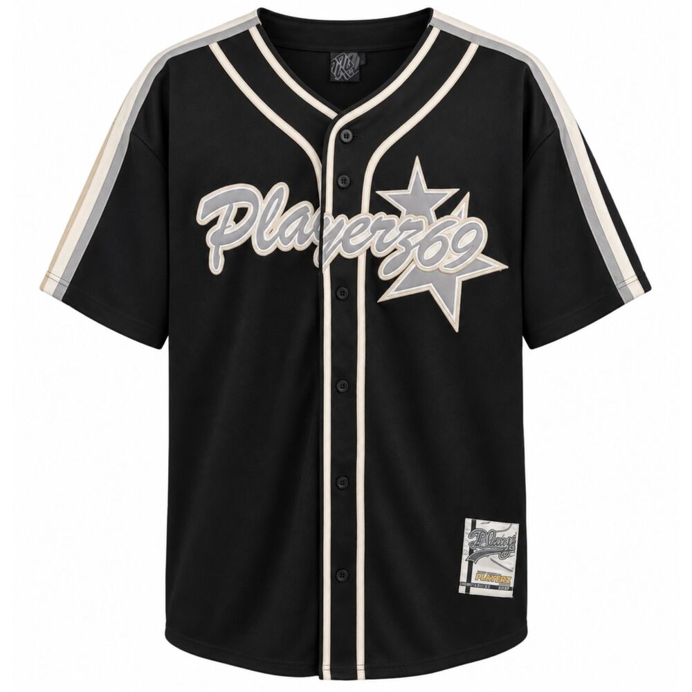 Vtg 1999 Playerz 69 Resurrection Edition Black Baseball Jersey 2XL Y2K Big Logo
